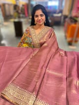 Wine kora Muslin Tissue fusion saree SS50204