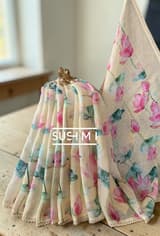 Pure lenin saree with statement Pichwai Print