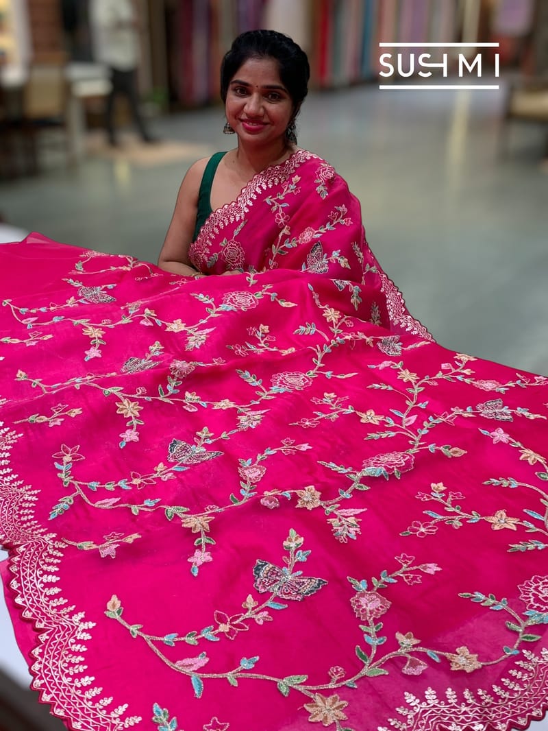 Pink Pure Organza with petite point embroidery: S62F171