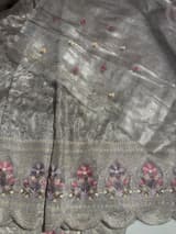 Greyish Silver Glass Organza Saree with allover embroidery SS50547