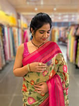 Pista Fusion Tissue Gorgette Saree with vidarbha Borders