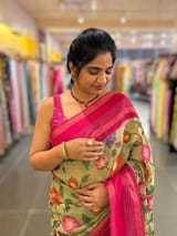 Pista Fusion Tissue Gorgette Saree with vidarbha Borders