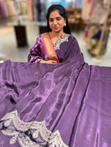 Plum crepe silk saree with scalloped pita border SS50536