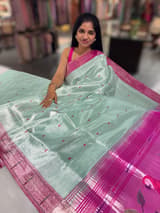 Mint Blue Pure handloom paithani tissue  saree