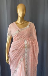 Peach Georgette saree with allover chikankari