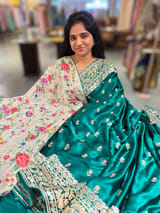 Peacock Green Pure Mashru Satin Saree with embroidery
