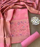 Coral Pink Banarasi Chiniya Silk 3-pc Suit set : SS62J03