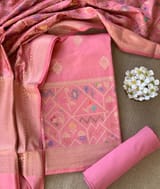 Coral Pink Banarasi Chiniya Silk 3-pc Suit set : SS62J03