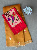 Orange Handloom Banarasi Tissue with meenakari sona rupa flower motifs