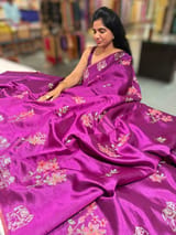 Majenta Banarasi Silk Saree with petite point & Pita embroidery