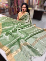 Green tissue checks Saree with pythani inspired embroidered tissue blouse