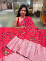 Red Pure Organza Saree with pythani embroidery : S62F163