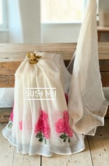 Floral printed handloom lenin saree
