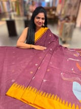 Winish Brown  Pure  handloom Ponduru Khadi jamdani Saree with swan pallu SS50362