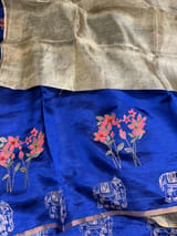 Royal Blue Pure Silk saree with petite point embroidery: S62F165