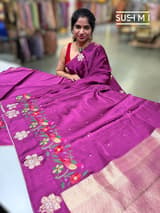 Wine mashru Saree with embroidery : S62F142