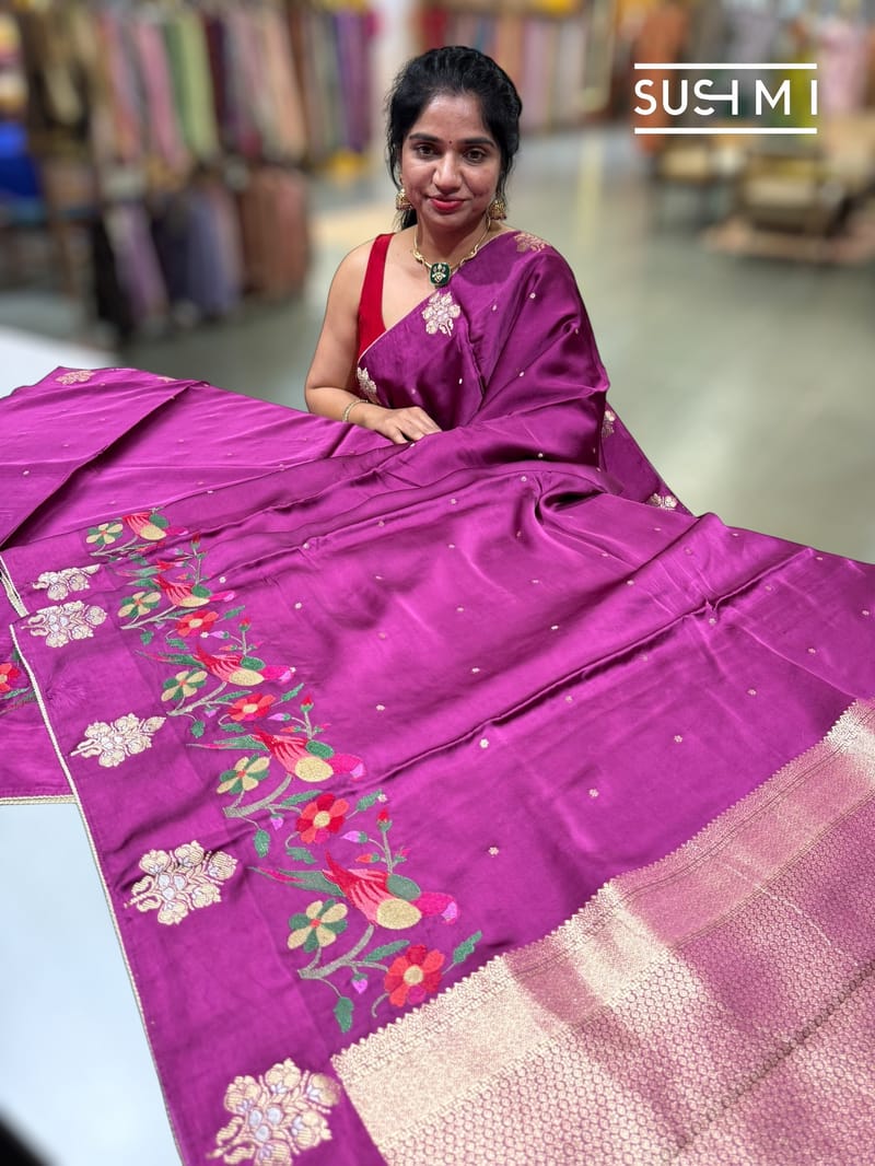 Wine mashru Saree with embroidery : S62F142