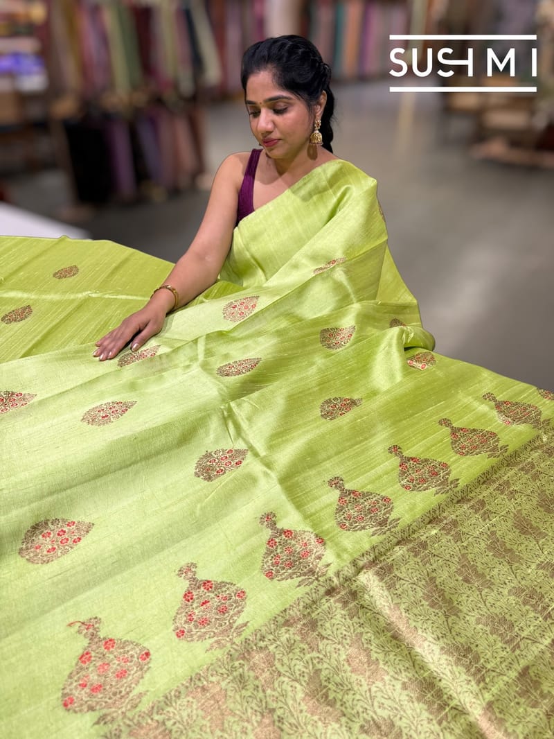 Apple Green Banarasi Handloom Dupion Rawsilk Saree : S62F100