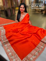 Fanta Orange Satin Saree with sabyasachi borders : D62F048