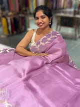 Lilac Organza Saree with Stunning Leaf Embroidered Border SS50315