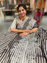 Black & Silver Combo Chanderi tissue Saree with heavy Pita embroidered Border