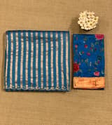 Cobalt Blue Mul tissue stripes saree with fusion blouse : D62137