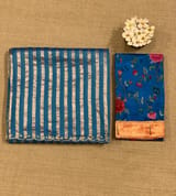 Cobalt Blue Mul tissue stripes saree with fusion blouse : D62137