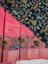 Peach Pink chanderi silk cotton saree with kalamkari applique border SS50530