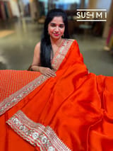 Fanta Orange Satin Saree with sabyasachi borders : D62F048