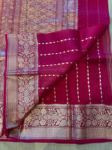 Red with pink Combo Pure Handloom premium Kora Banarasi Saree