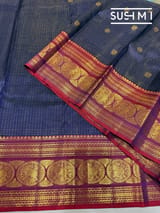 Midnight Blue Vintage Checks Kanjeevaram Saree : S62F118