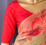 Pastel yellow Designer Organza statement floral printed saree