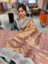 Mauve undertone Tissue checks Saree with sabhyasachi borders SS50395