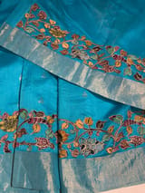 Copper sulphate chanderi silk saree with kalamkari applique border SS50531