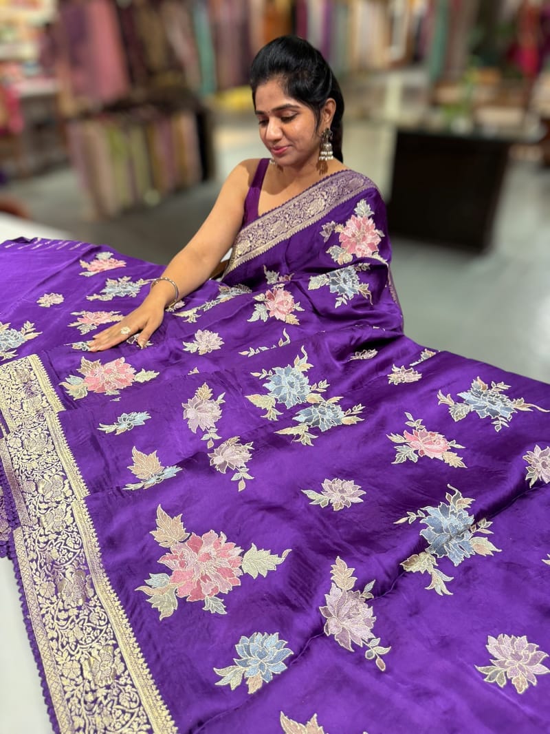 Purple Mashru Banaras with embroidery SS5014