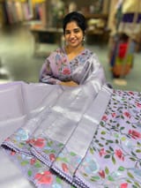 Lilac kora tissue saree with pythani inspired embroidery