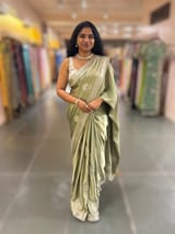 Dark Pista Satin Saree with Embroidery.