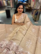 Chickoo Tussar Saree with organza embroidered border SS50550