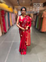 Red mashru Saree with embroidery : S62F140