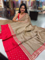 Antique Gold Crush Tissue Saree with Bandhini & Sabhya borders