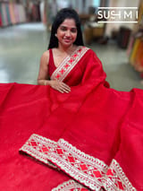 Chilli Red pure Organza with sabhya borders : S62F145