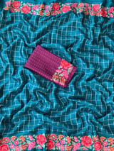 Peacock Blue Mysore Silk Saree with petitepoint embroidery S62111