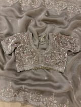 Greyish silver Crush Tissue handwork Saree SS50245