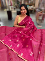 Ruby Pink Handloom Banarasi Tissue with meenakari sona rupa flower motifs
