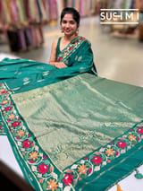 Emerald Green mysore silk with embroidered border S62F113