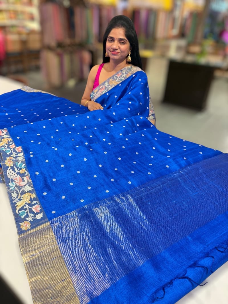 Royal Blue Raw Silk Saree with Pythani inspired Embroidery SS50497