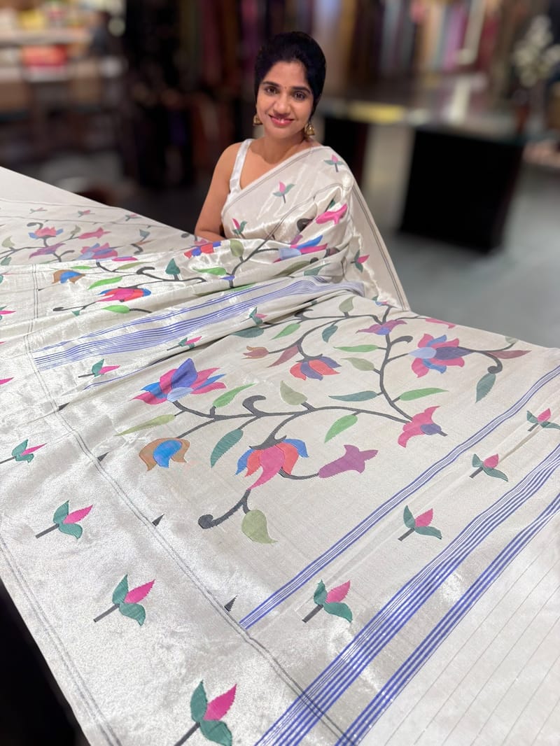 Pure Handloom Allover Silver Tissue Pythani Saree