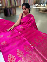 Fuschia Pink Banarasi Handloom Dupion Rawsilk Saree : S62F105