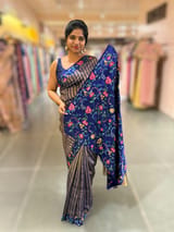 Blue Banarasi Tissue stripes Saree with petite point embroidery SS50215