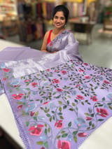 Lilac kora tissue saree with pythani inspired embroidery